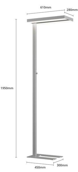 Arcchio LED álló lámpa Logan Basic, ezüst, 6000 lm, dimmelhető, dimmelhető, Alu / szürke / cink, Dolgozószoba / Iroda, Alumínium, Modern
