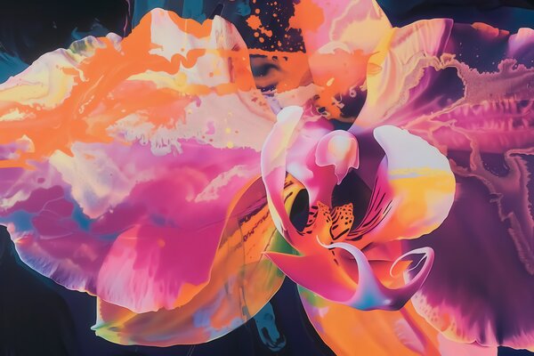 Fotótapéta Egy élénk, absztrakt orchideavirág, gazdag színekkel és dinamikus formákkal,, Fotótapéta virágok és növények, w09855 : Uwalls.hu