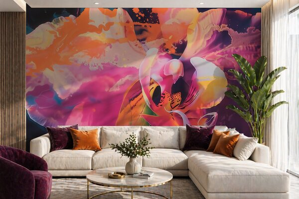 Fotótapéta Egy élénk, absztrakt orchideavirág, gazdag színekkel és dinamikus formákkal,, Fotótapéta virágok és növények, w09855 : Uwalls.hu