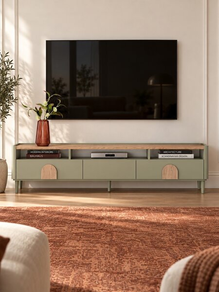 Amilio lábas TV szekrény 200 cm - eukaliptusz / baltic dune tölgy / natúr tölgy fogantyúk