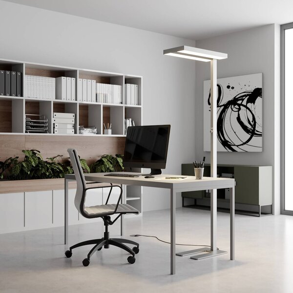 Arcchio LED álló lámpa Logan Basic, ezüst, 6000 lm, dimmelhető, dimmelhető, Alu / szürke / cink, Dolgozószoba / Iroda, Alumínium, Modern