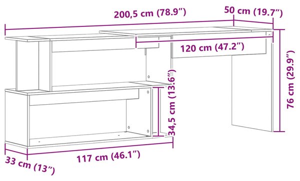Asztal Fekete Tölgy 200x50x76 cm Mérnöki Fa