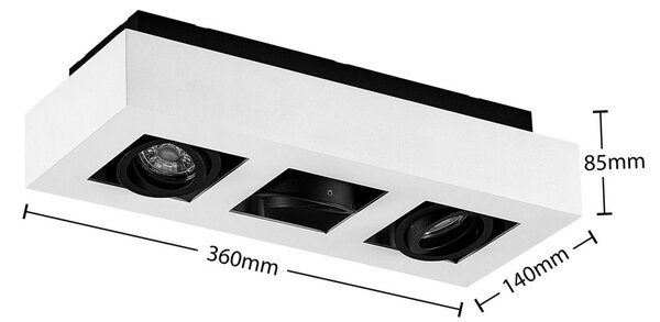 Arcchio spotlámpa Vince, 36 cm, 3-lámpás, fehér/fekete, GU10, dimmelhető, Fehér / opál, Konyha, Alumínium, Modern