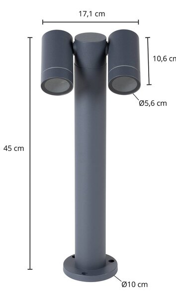 PRIOS Prios Tulimar állólámpa, 45 cm, antracit, 2-lámpás, alumínium, dimmelhető, Fekete, Alumínium, Modern