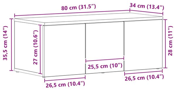 TV szekrény Fekete Tölgy 80x34x30 cm Mérnöki Fa