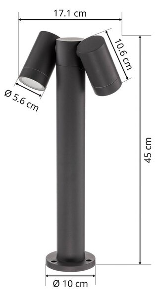 PRIOS Prios Tulimar állólámpa, 45 cm, antracit, 2-lámpás, alumínium, dimmelhető, Fekete, Alumínium, Modern