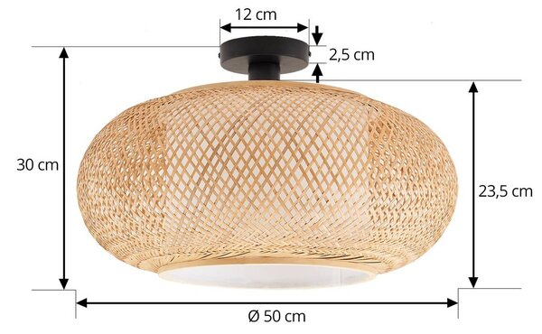 Lindby mennyezeti lámpa Romaine, bambusz, natúr/fehér, Ø 50 cm, dimmelhető, Világos fa, Nappali / Étkező, Bambusz, Vidéki otthon / Rusztikus