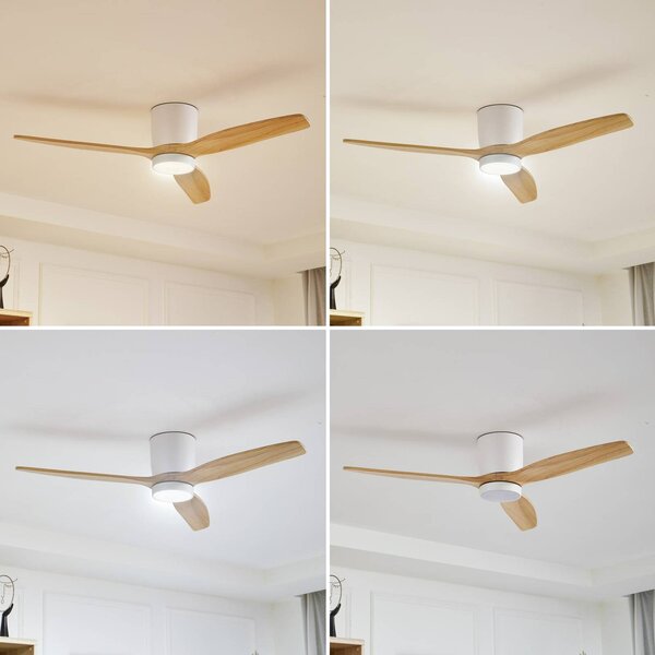 Lucande LED mennyezeti ventilátor Faipari, fehér, DC, csendes, 132cm, Fehér / opál, Nappali / Étkező, fém, Modern