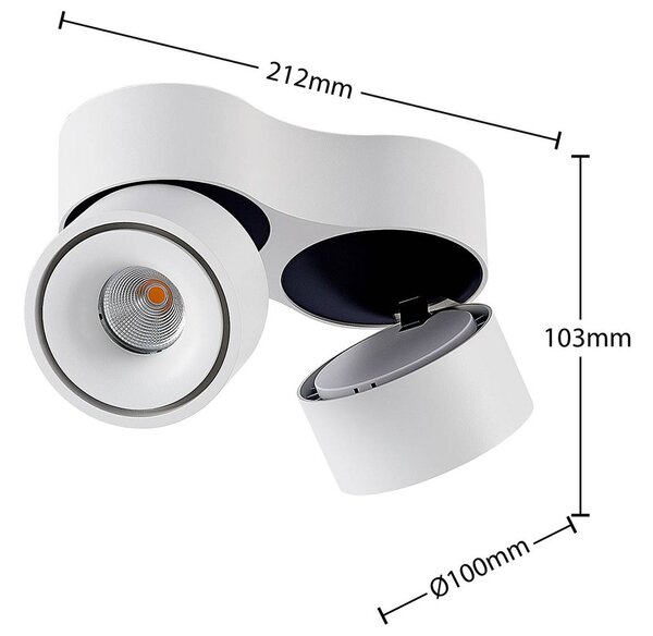 Arcchio LED mennyezeti spotlámpa Rotari, fehér, 2 izzós, 2270 lm, dimmelhető, Fehér / opál, Folyosó, Alumínium, Modern