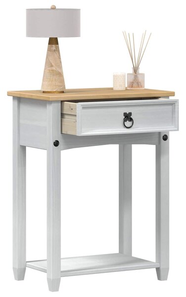 Konzolasztal fiókkal Fehér 55 x 35 x 73 cm Tömör fenyőfa