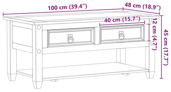 Dohányzóasztal fiókkal Fehér 100 x 48 x 45 cm Tömör Fenyőfa