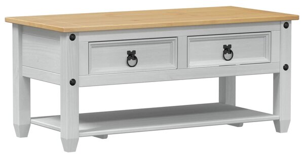 Dohányzóasztal fiókkal Fehér 100 x 48 x 45 cm Tömör Fenyőfa