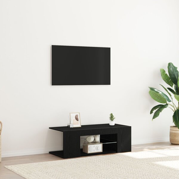 VidaXL TV Szekrény LED Fényekkel, Fekete, Tömörfa, 90x39x30 cm
