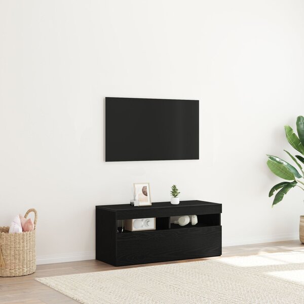 TV szekrény 90 x 35 x 40 cm Fekete tölgy Szerelt Fa