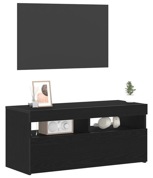 TV szekrény 90 x 35 x 40 cm Fekete tölgy Szerelt Fa