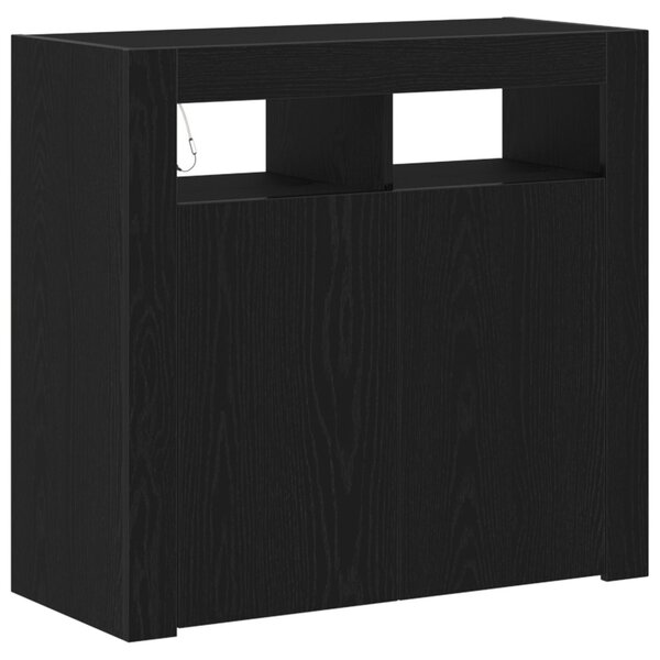 Fekete tölgy komód LED világítással, 80x35x75 cm, MDF