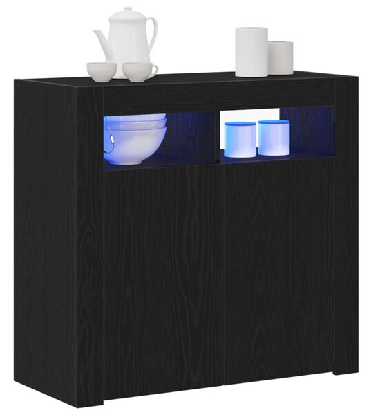 Fekete tölgy komód LED világítással, 80x35x75 cm, MDF