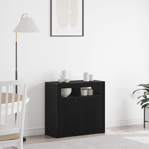 Fekete tölgy komód LED világítással, 80x35x75 cm, MDF