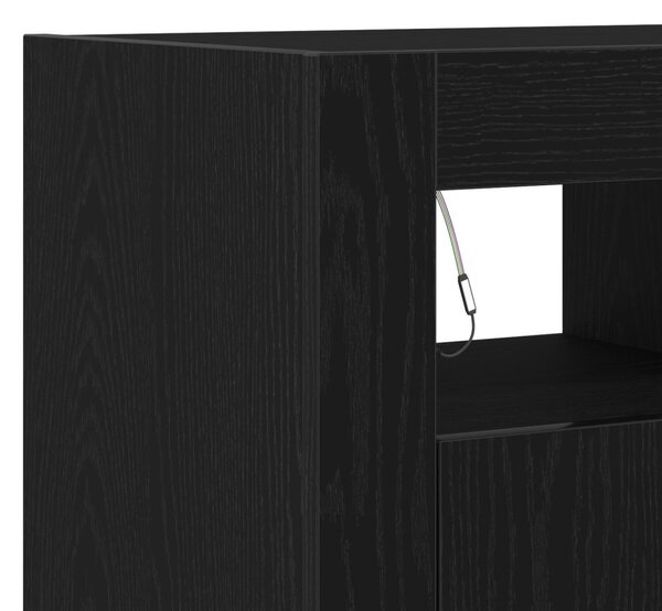 Fekete tölgy komód LED világítással, 80x35x75 cm, MDF