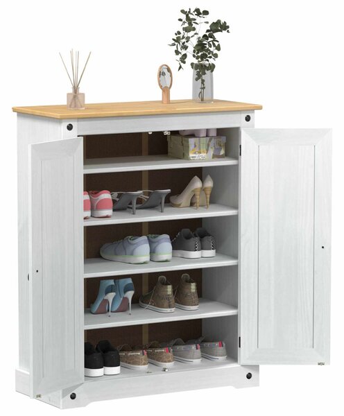 Cipőszekrény polcokkal Fehér 86 x 38,5 x 108 cm Tömör fenyőfa