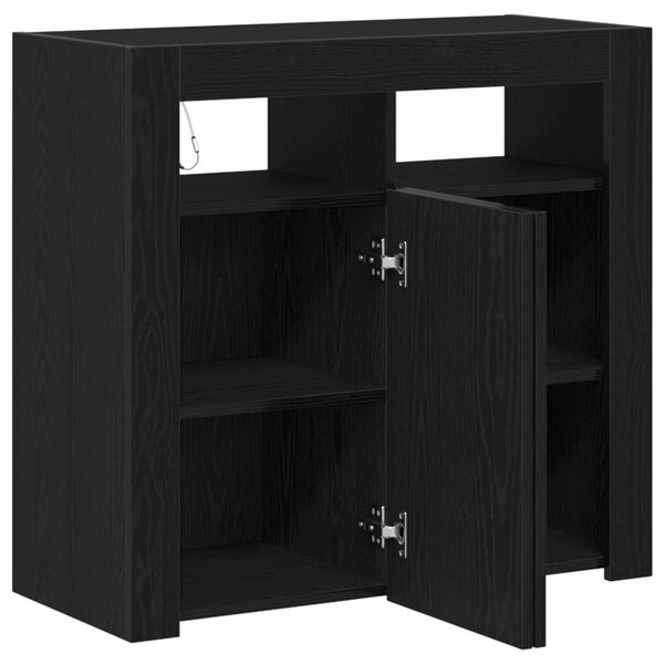 Fekete tölgy komód LED világítással, 80x35x75 cm, MDF