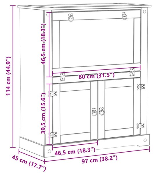 Bortároló szekrény Fehér 97 x 45 x 114 cm Tömör fenyőfa