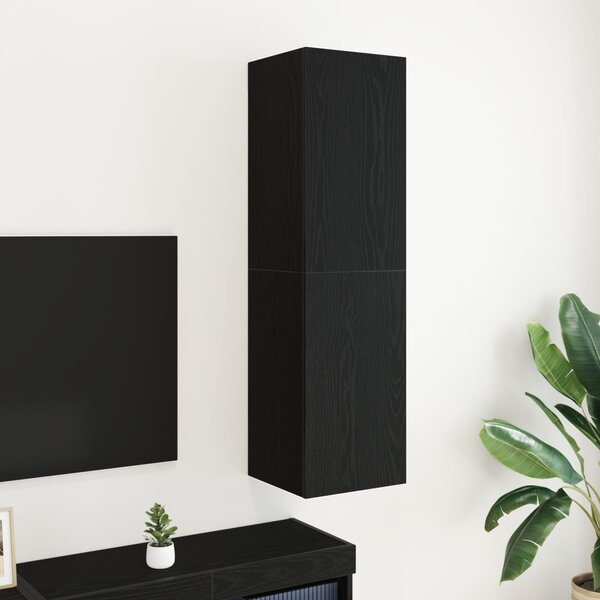 Fali TV Szekrény 30,5 x 30 x 110 cm Fekete tölgy Szerelt Fa