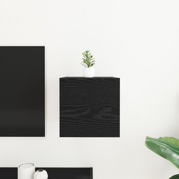 Fali TV Szekrény Fekete Tölgy 30,5 x 30 x 30 cm Szerelt Fa