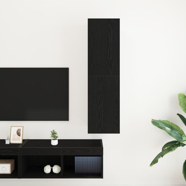 Fali TV Szekrény 30,5 x 30 x 110 cm Fekete tölgy Szerelt Fa
