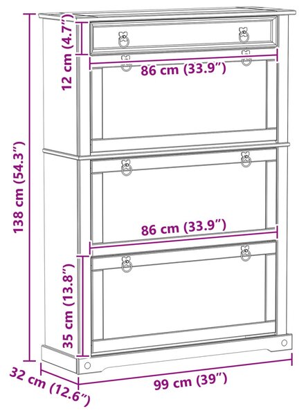 Cipőszekrény Corona Fehér 99 x 32 x 138 cm Tömör fenyőfa
