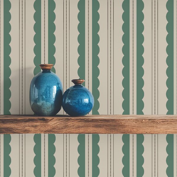 Tapéta Zöld hullámzó csíkok pontozott vonalakkal, Tapétá geometria, Tapétá geometria csíkok, a01185 : Uwalls.hu