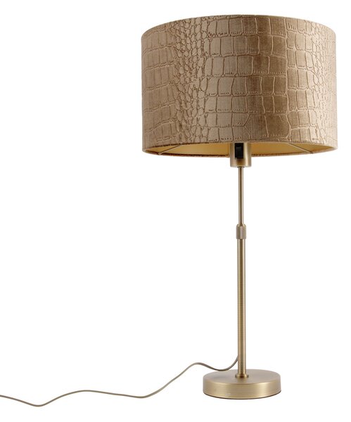 Bronz asztali lámpa krokodilbőr hatású bársonyernyővel 35 cm - Parte