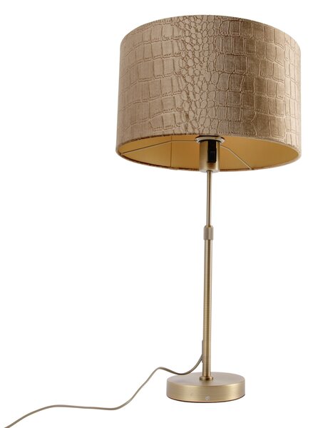 Bronz asztali lámpa krokodilbőr hatású bársonyernyővel 35 cm - Parte