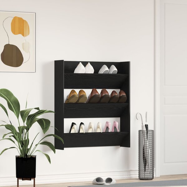VidaXL Fali cipőtároló Fekete Tölgy 80x18x90 cm Műszaki fa