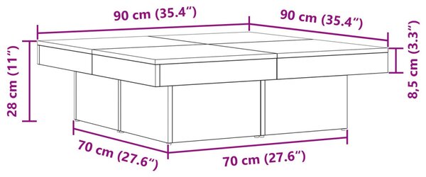 Kávézóasztal Fekete Tölgy 90x90x28 cm Mérnöki Fa