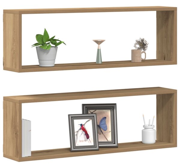 Falipolc 2 db Kézműves tölgy 80x15x26 cm Műanyag