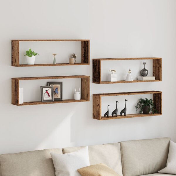 VidaXL Fali polcok 4 db Régi fa 80x15x26 cm Mérnöki fa