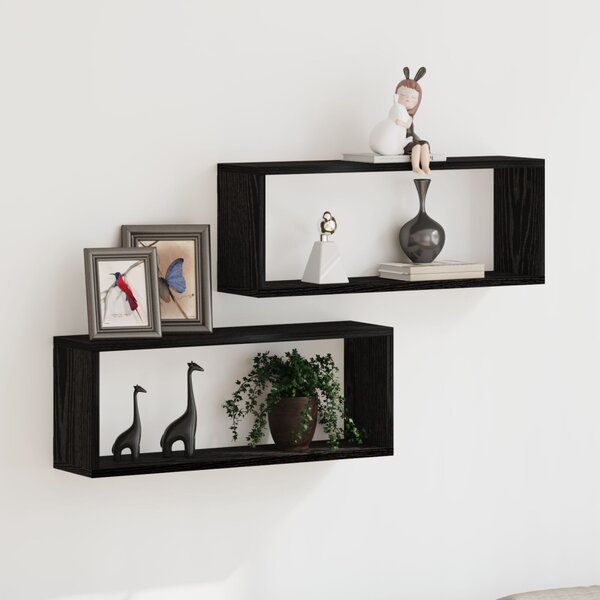 VidaXL Fali Polcok 2 Darab Fekete Tölgy 60x15x23 cm Műanyag Fából Készült