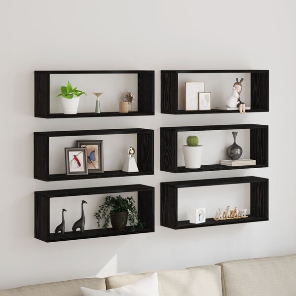 VidaXL Falipolc 6 db Fekete Tölgy 60x15x23 cm Műanyag