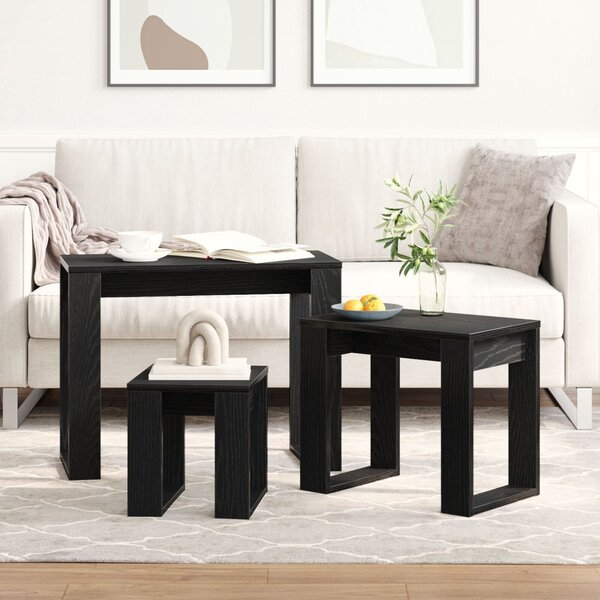 Egymásba helyezhető asztalok 3 db Fekete tölgy 61 x 28 x 47 cm