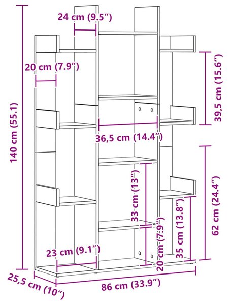 Fekete Tölgy Könyvespolc 86x25,5x140 cm Ipari Fa