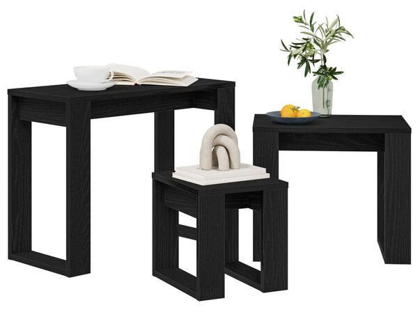 Egymásba helyezhető asztalok 3 db Fekete tölgy 61 x 28 x 47 cm