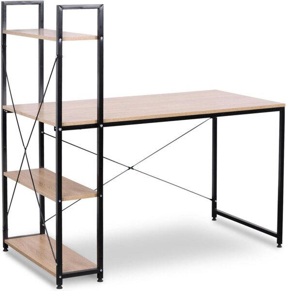 Intenso Home íróasztal / számítógépasztal polcokkal 100x52cm | Masszív fém váz, fekete - Sonoma tölgy szín