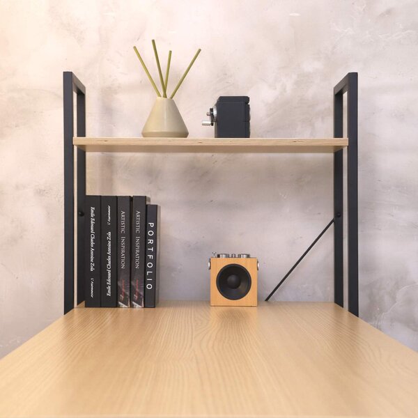 Intenso Home íróasztal / számítógépasztal polcokkal 100x52cm | Masszív fém váz, fekete - Sonoma tölgy szín