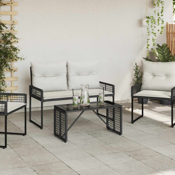 Kültéri Asztal Fekete 80 x 40 x 40 cm PE Rattan és Üveg