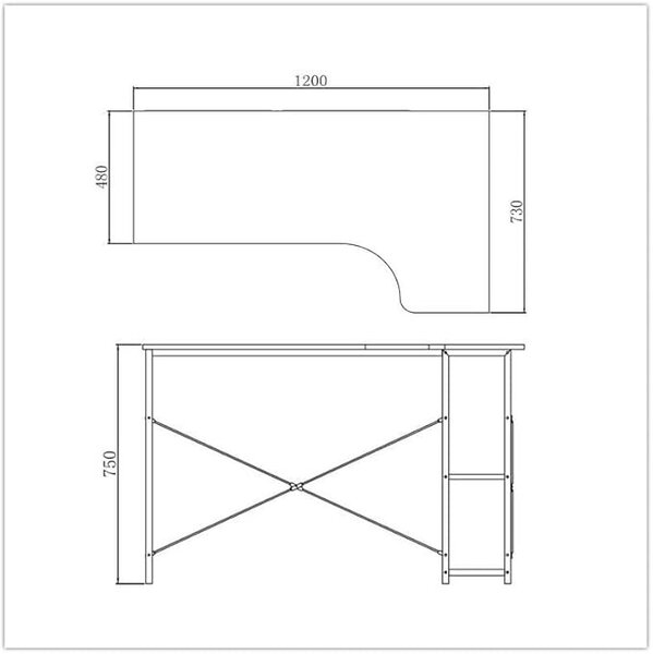 Intenso Home L alakú sarok íróasztal / számítógépasztal polcokkal 120x73cm | Masszív fém váz, fekete - Sonoma tölgy szín