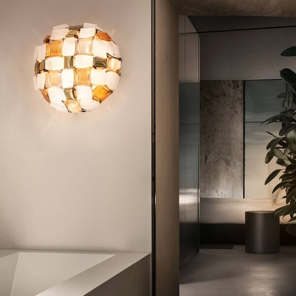 Slamp Mida lámpa, 50 cm, borostyán színű, dimmelhető, Krém / borostyánsárga, Nappali / Étkező, Műanyag, Dizájn