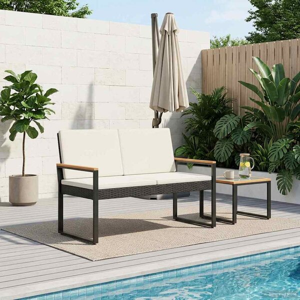Kerti pad Fekete és krémfehér 107 x 61 x 80 cm polirattan