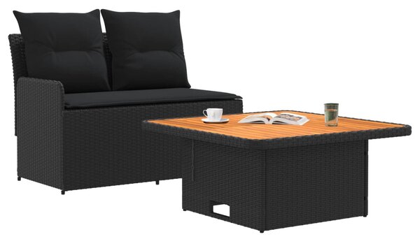 Kerti karfás kanapé emelhető asztallal 2 Darab Fekete PE Rattan