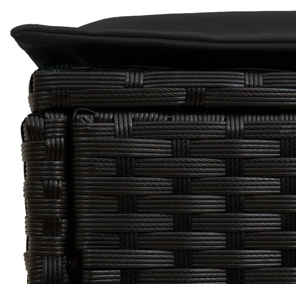 VidaXL Kerti lábtartó párnával Fekete 80 x 38 x 45 cm PE Rattan
